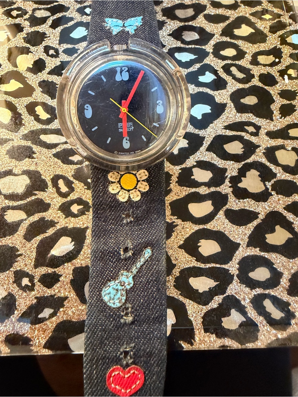Swatch Kids Black Dial Watch with Red, Yellow and Blue Accents